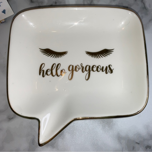 “Hello Gorgeous” Gold Eyelash Design Trinket Jewelry Dish - Picture 4 of 15
